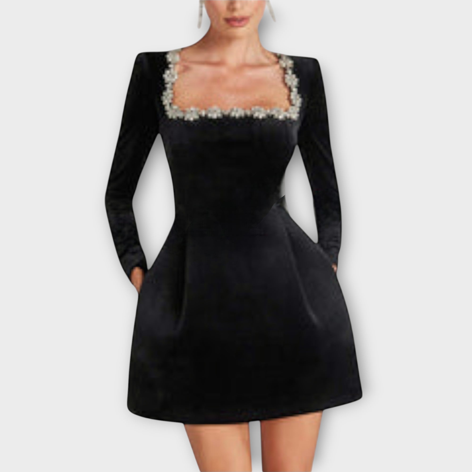 Wren - Robe Mini en Velours avec Ornement Bijou