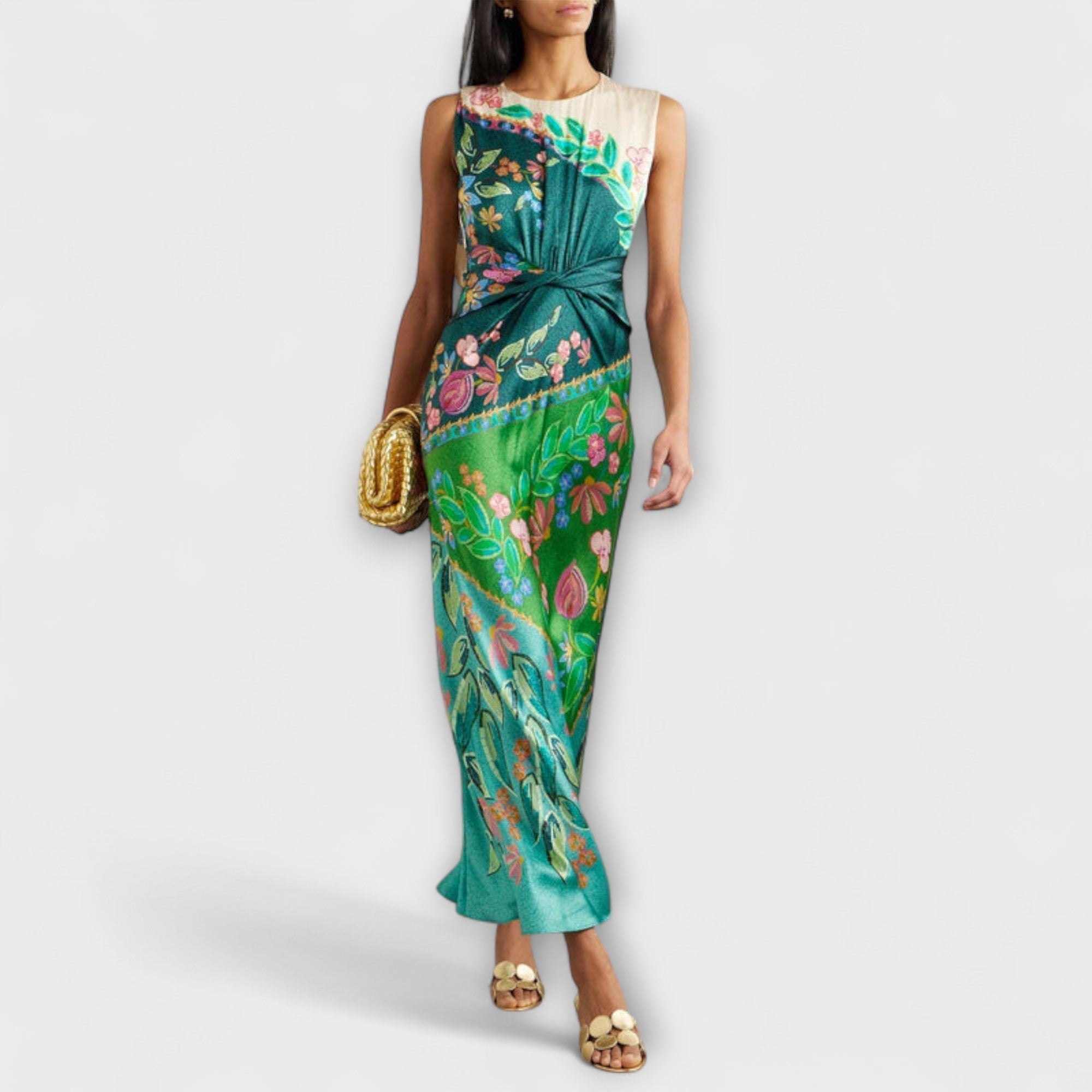 Aisling - Elegant vriden draperad blommig maxiklänning