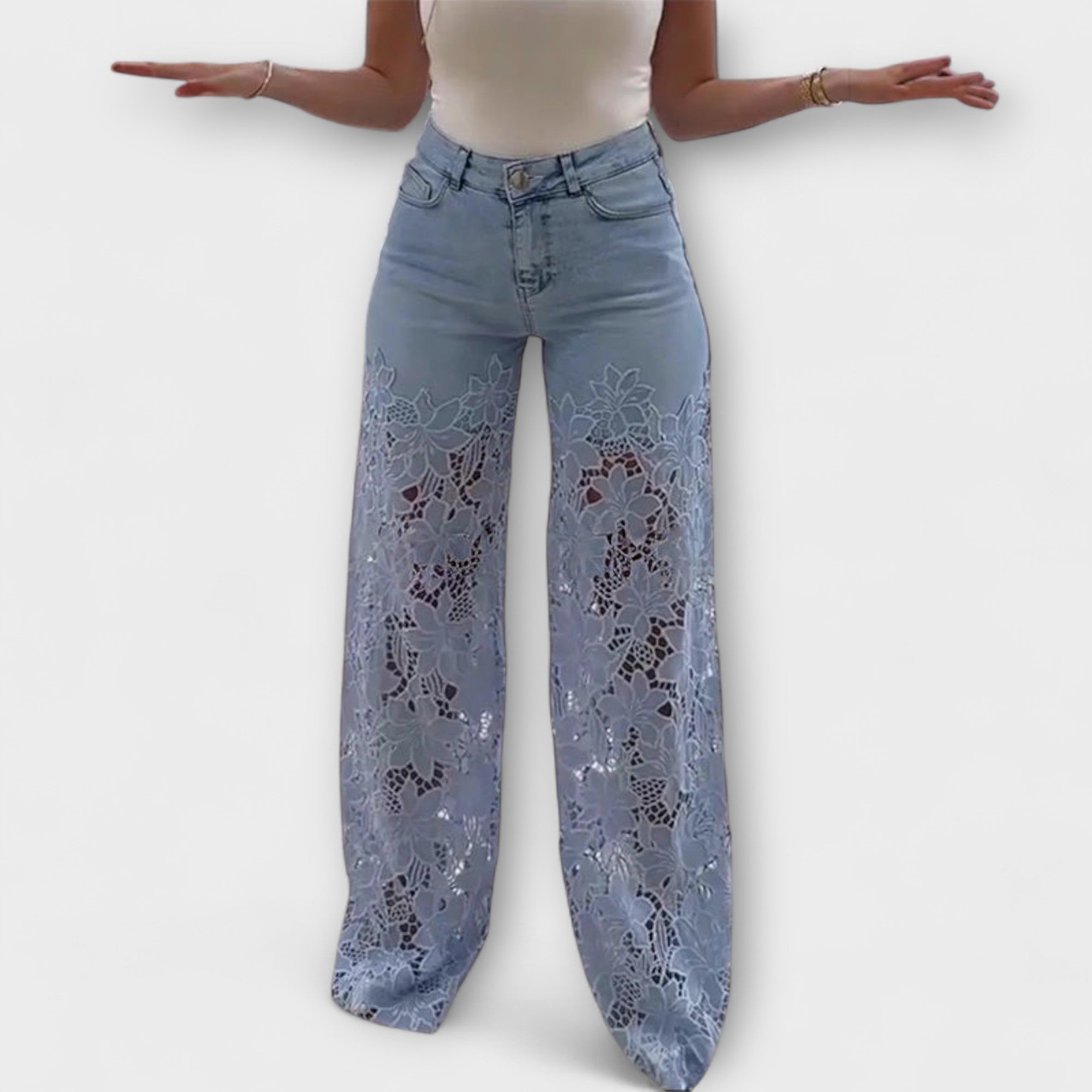 Jean patchwork en dentelle tendance
