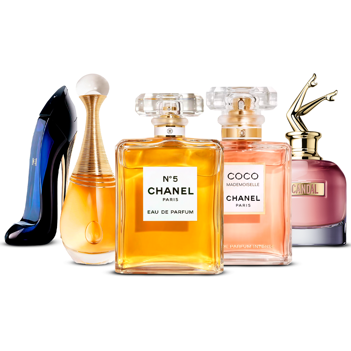 Zestaw 5 perfum damskich – Good Girl, J'adore, Chanel Nº5, Coco Mademoiselle i Scandal [100 ml każdy]