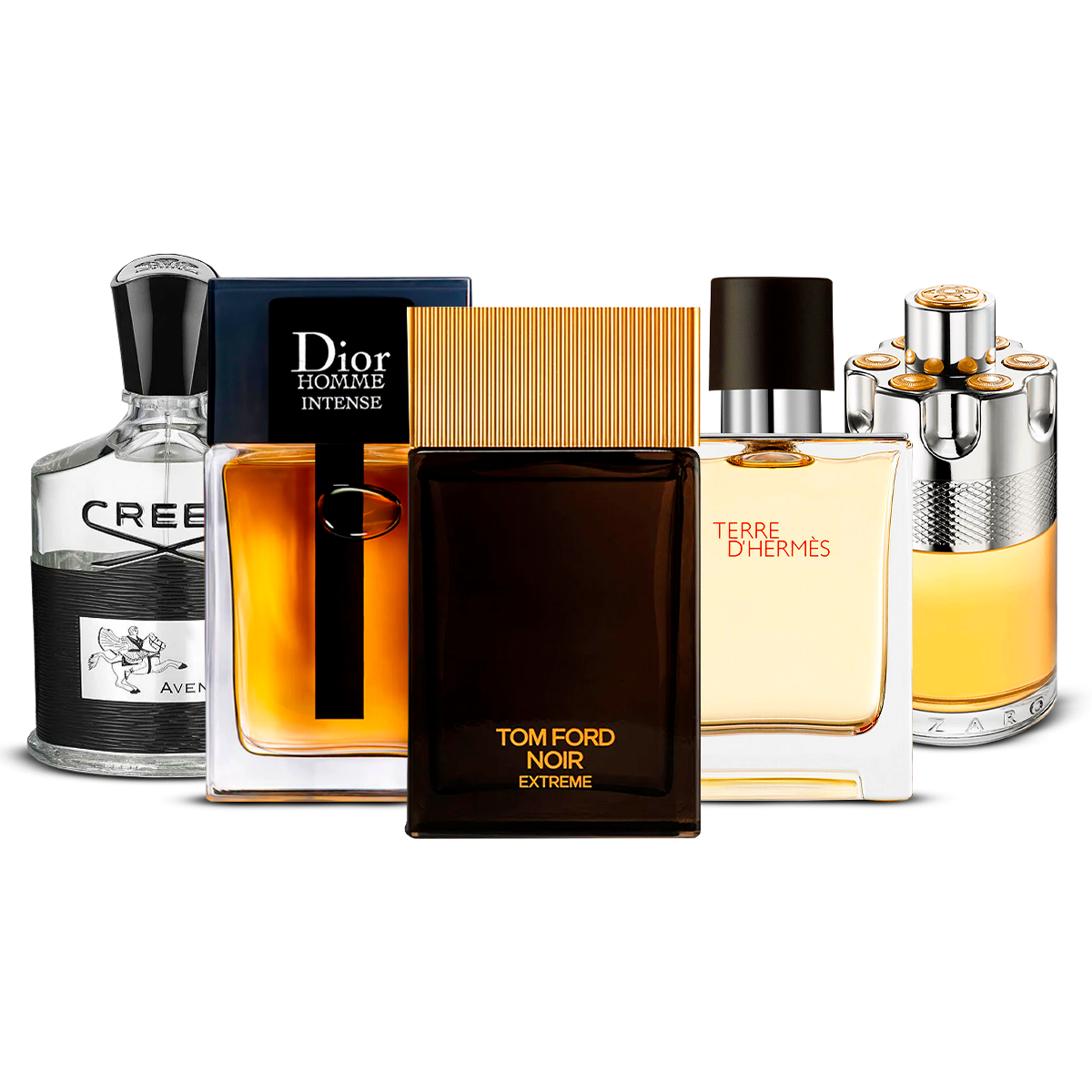 Zestaw 5 męskich perfum – Creed Aventus, Dior Homme Intense, Tom Ford Noir Extrême, Terre d'Hermès i Azzaro Wanted [100 ml każdy]