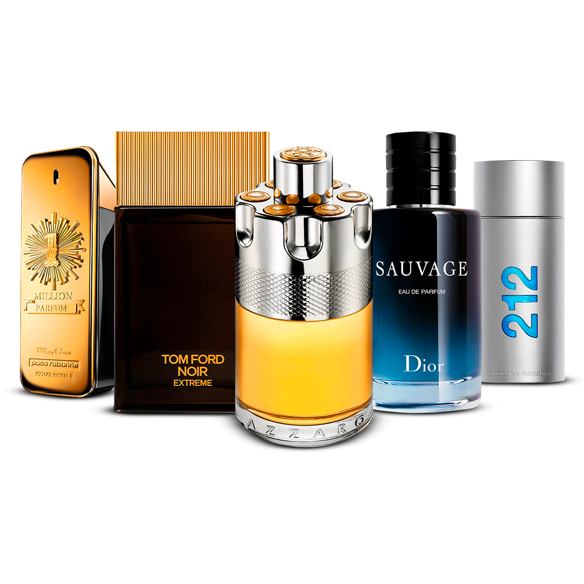 남성용 향수 5종 세트 – 1 Million, Tom Ford Noir Extrême, Azzaro Wanted, Sauvage, 212 Men [각 100 ml]